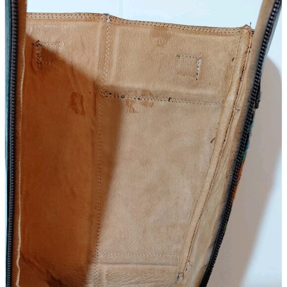 Women's 9.5-10 Calf Length Strap Buckle Tapestry Accent Black Leather Zip Boots - Picture 8 of 8